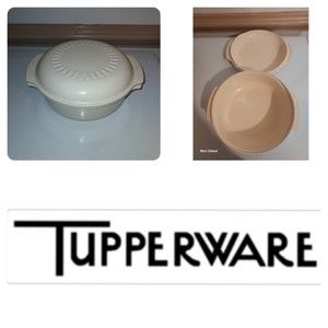 Vintage Tupperware Stack Cooker Microwave Almond 2PC